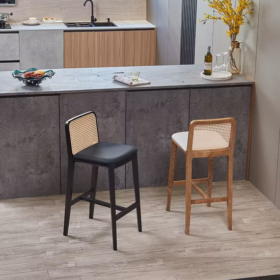 Wholesale High Quality Outdoor Wicker Black Leather Rattan High Dining Chair