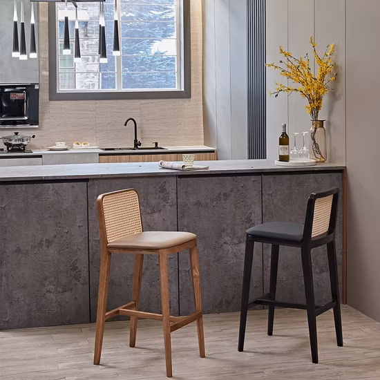 Wholesale High Quality Outdoor Wicker Black Leather Rattan High Dining Chair