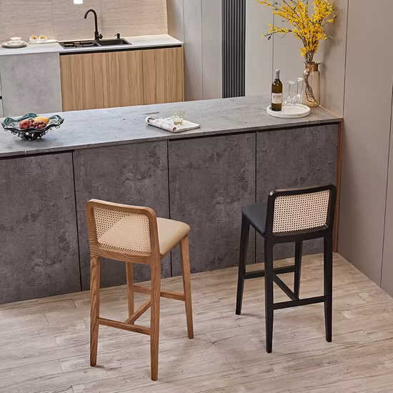 Wholesale High Quality Outdoor Wicker Black Leather Rattan High Dining Chair