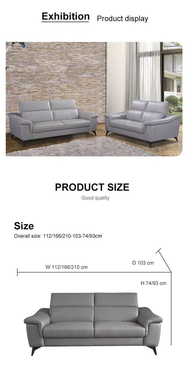 Modern Sectional Home Furniture PU Leather Long Couch Grey Geniune Recliner Sofa