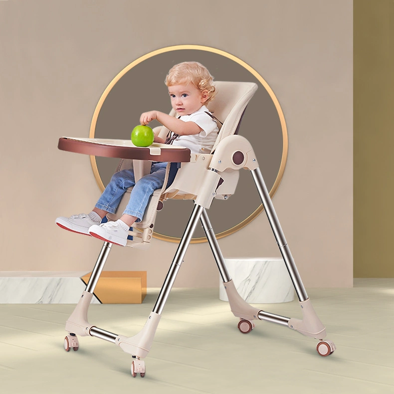 One Button Folding Baby Feeding Chair Leather Cushion Kids Dining Chair