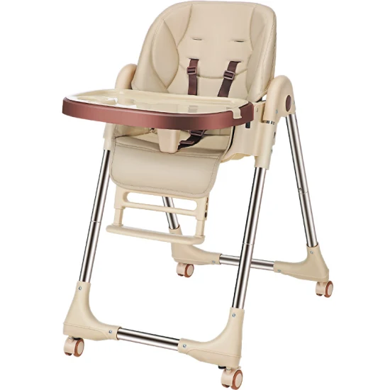 One Button Folding Baby Feeding Chair Leather Cushion Kids Dining Chair