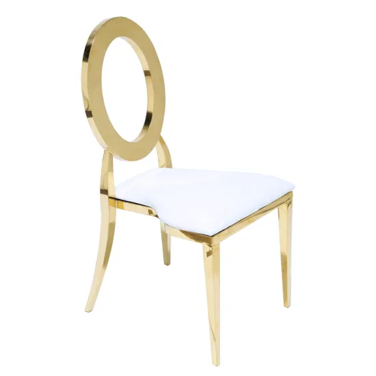 Cheap Hot Sale Wedding Rental Gold Banquet Chair Stainless Steel White Leather Restaurant Dining Chair