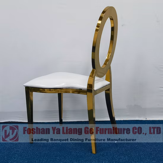 Cheap Hot Sale Wedding Rental Gold Banquet Chair Stainless Steel White Leather Restaurant Dining Chair